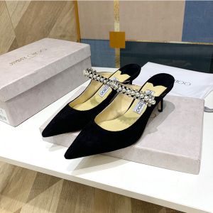 Jimmy Choo Bing Mules Suede With Crystal And Pearl Strap Black