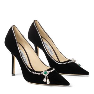 Jimmy Choo Love 100 Pumps Velvet With Crystal Mix Necklace Black