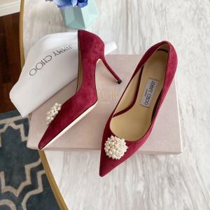 Jimmy Choo Romy Pumps Suede With Pearl Embellished Burgundy