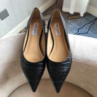 Jimmy Choo Love Flats Crocodile Embossed Leather Black