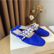 Jimmy Choo Amaya Mules Suede With Pearl Embellishment Blue