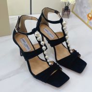 Jimmy Choo Aura 85 Sandals Suede With Pearls And Crystals Black