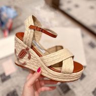 Jimmy Choo Dellena 95 Wedges Natural Raffia With JC Monogram Beige