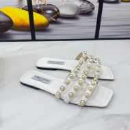 Jimmy Choo Hazal Caged Flats Nappa With Pearl Studs White