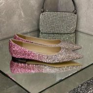 Jimmy Choo Love Flats Women Glitter Degrade Fabric Rose/Silver