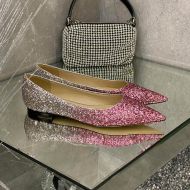 Jimmy Choo Love Flats Women Glitter Degrade Fabric Silver/Rose