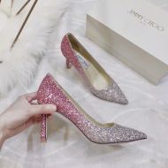 Jimmy Choo Love Pumps Glitter Degrade Fabric Silver/Pink