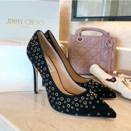 Jimmy Choo Love 100 Pumps Suede With Grommeted Metal Black