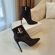 Jimmy Choo Minori 105 Ankle Booties Glitter Degrade With JC Emblem Black