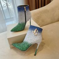 Jimmy Choo Minori 105 Ankle Booties Glitter Degrade With JC Emblem Blue