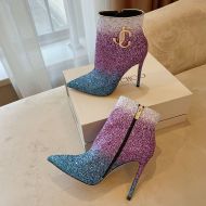 Jimmy Choo Minori 105 Ankle Booties Glitter Degrade With JC Emblem Purple