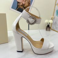 Jimmy Choo Mionne 115 Platform Sandals Leather With Crystal Buckle White