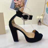 Jimmy Choo Mionne 115 Platform Sandals Suede With Crystal Buckle Black